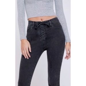 Pacsun NEW Lace Up Jeans Super High Rise Jegging Black